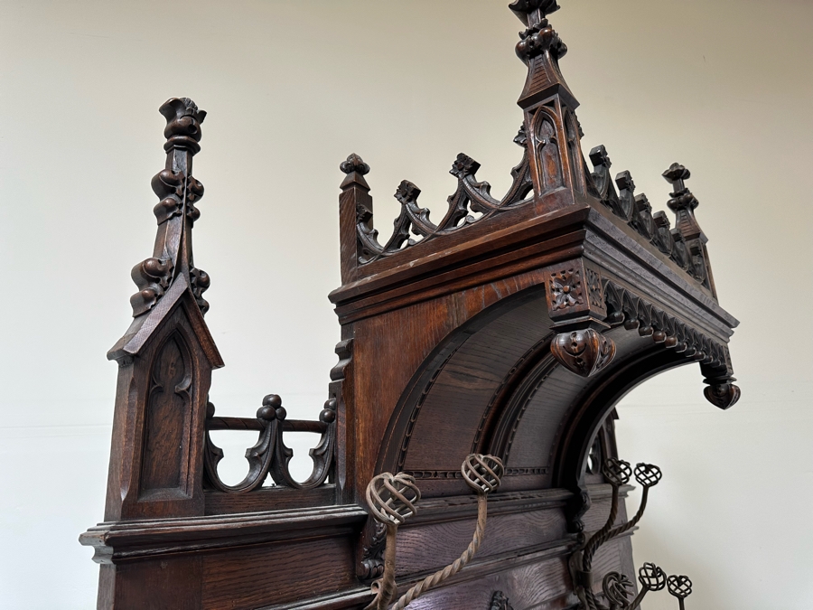 Stunning Antique Gothic Hall Tree 2-Piece Top May Be Removed 50W X 20D X 106H (81 H Without Top) [Photo 20]