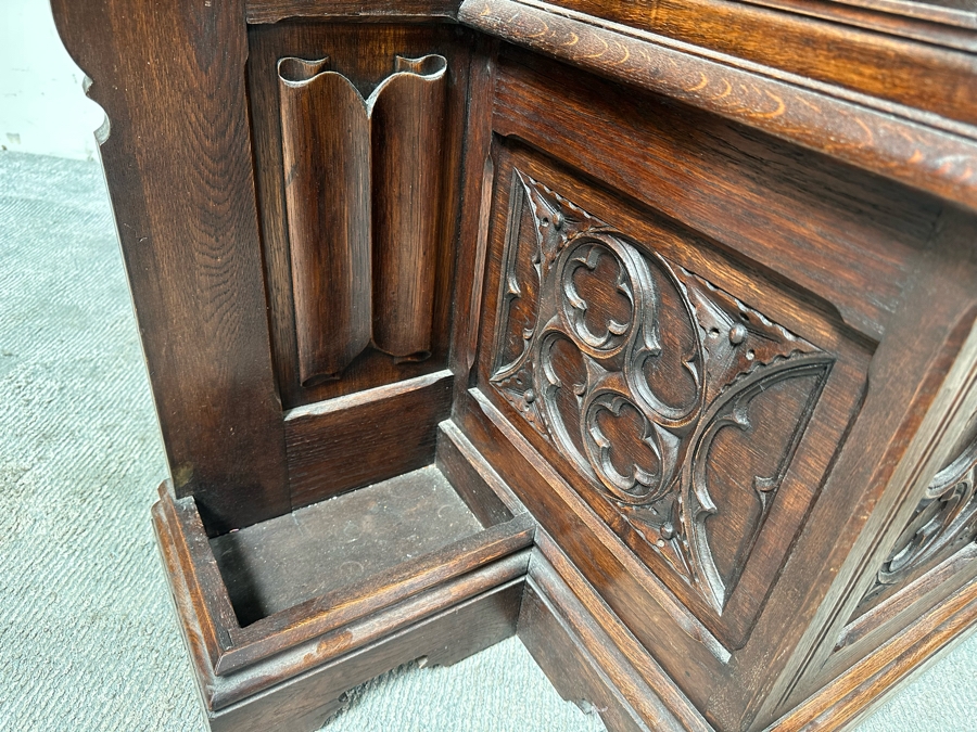 Stunning Antique Gothic Hall Tree 2-Piece Top May Be Removed 50W X 20D X 106H (81 H Without Top) [Photo 16]
