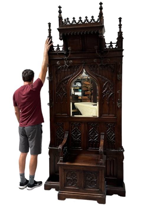 Stunning Antique Gothic Hall Tree 2-Piece Top May Be Removed 50W X 20D X 106H (81 H Without Top) [Photo 2]