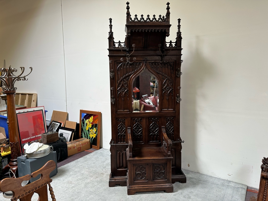 Stunning Antique Gothic Hall Tree 2-Piece Top May Be Removed 50W X 20D X 106H (81 H Without Top) [Photo 5]