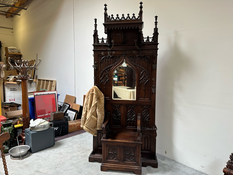 Stunning Antique Gothic Hall Tree 2-Piece Top May Be Removed 50W X 20D X 106H (81 H Without Top) [Photo 27]