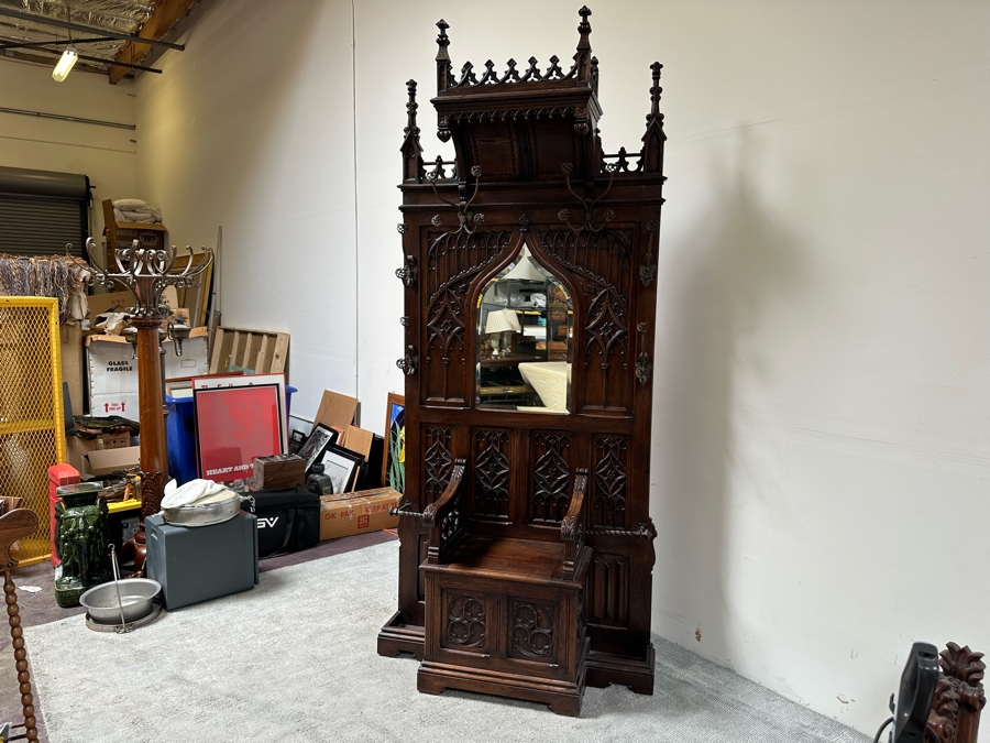 Stunning Antique Gothic Hall Tree 2-Piece Top May Be Removed 50W X 20D X 106H (81 H Without Top) [Photo 24]