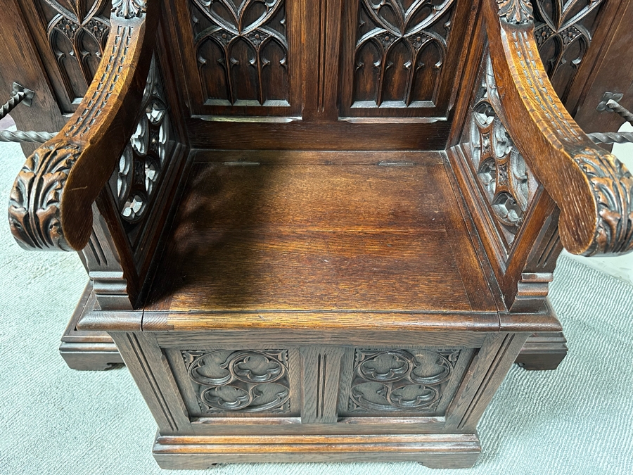 Stunning Antique Gothic Hall Tree 2-Piece Top May Be Removed 50W X 20D X 106H (81 H Without Top) [Photo 13]