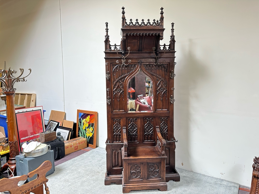 Stunning Antique Gothic Hall Tree 2-Piece Top May Be Removed 50W X 20D X 106H (81 H Without Top) [Photo 3]