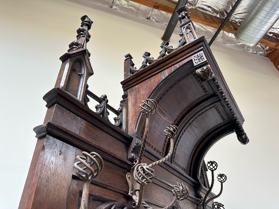 Stunning Antique Gothic Hall Tree 2-Piece Top May Be Removed 50W X 20D X 106H (81 H Without Top) [Photo 19]