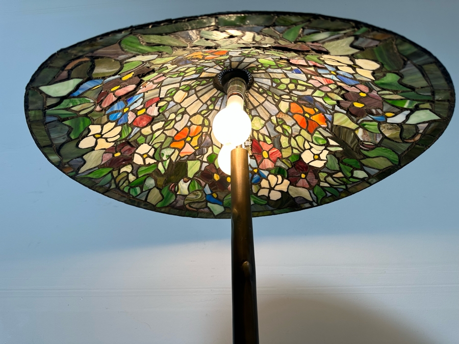 Large Stained Glass Floor Lamp With Bronze Tree Root Lamp Base 26W X 63H [Photo 12]