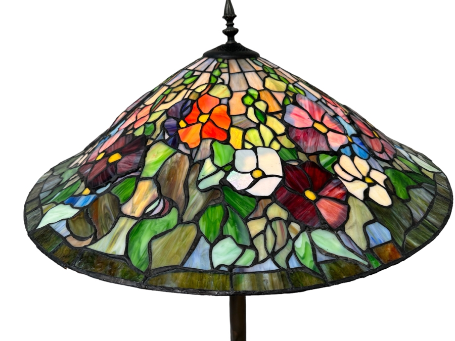 Large Stained Glass Floor Lamp With Bronze Tree Root Lamp Base 26W X 63H [Photo 3]
