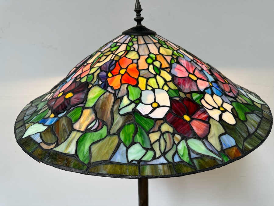 Large Stained Glass Floor Lamp With Bronze Tree Root Lamp Base 26W X 63H [Photo 7]