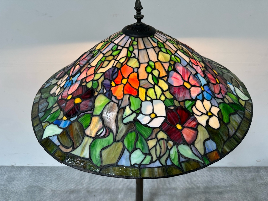 Large Stained Glass Floor Lamp With Bronze Tree Root Lamp Base 26W X 63H [Photo 8]
