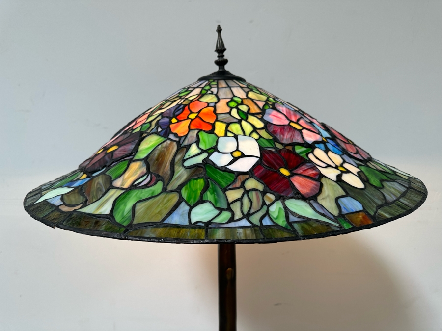 Large Stained Glass Floor Lamp With Bronze Tree Root Lamp Base 26W X 63H [Photo 13]