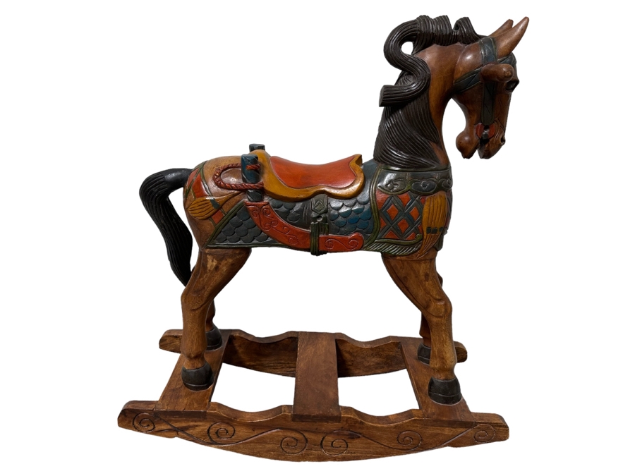 Carved Wooden Rocking Horse 32W X 12D X 35H