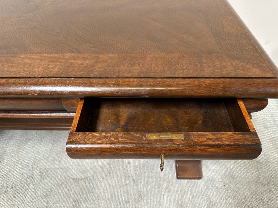 Stunning Antique Carved Tiger Oak Wooden Writing Desk 59W X 33D X 31H [Photo 19]