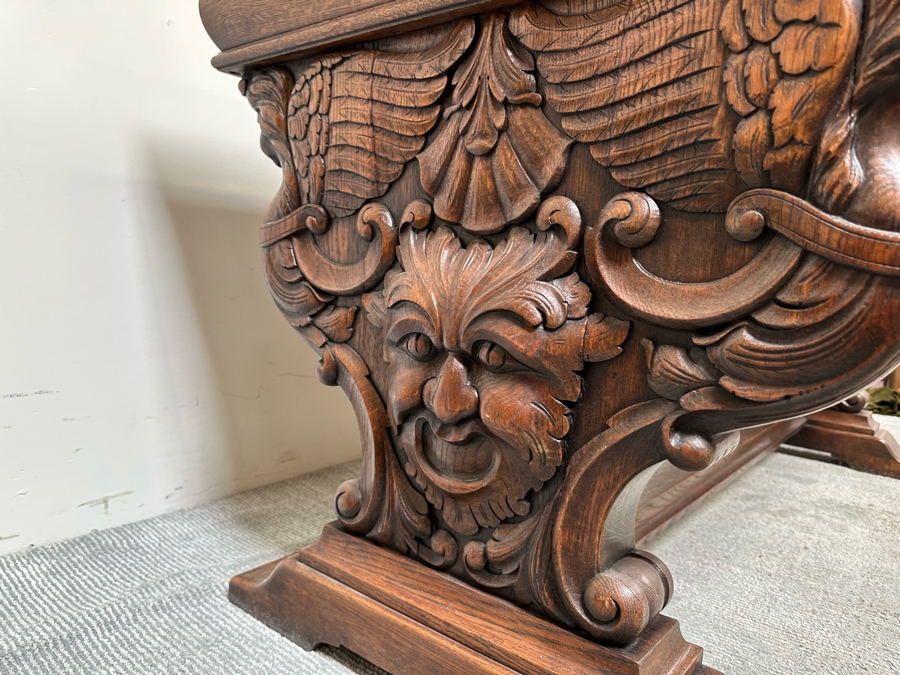 Stunning Antique Carved Tiger Oak Wooden Writing Desk 59W X 33D X 31H [Photo 18]