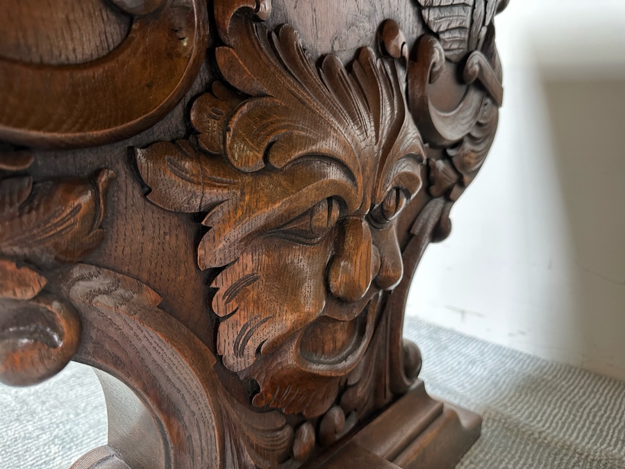 Stunning Antique Carved Tiger Oak Wooden Writing Desk 59W X 33D X 31H [Photo 16]