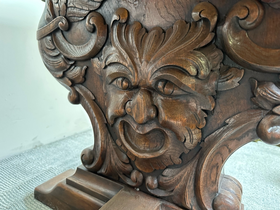 Stunning Antique Carved Tiger Oak Wooden Writing Desk 59W X 33D X 31H [Photo 15]