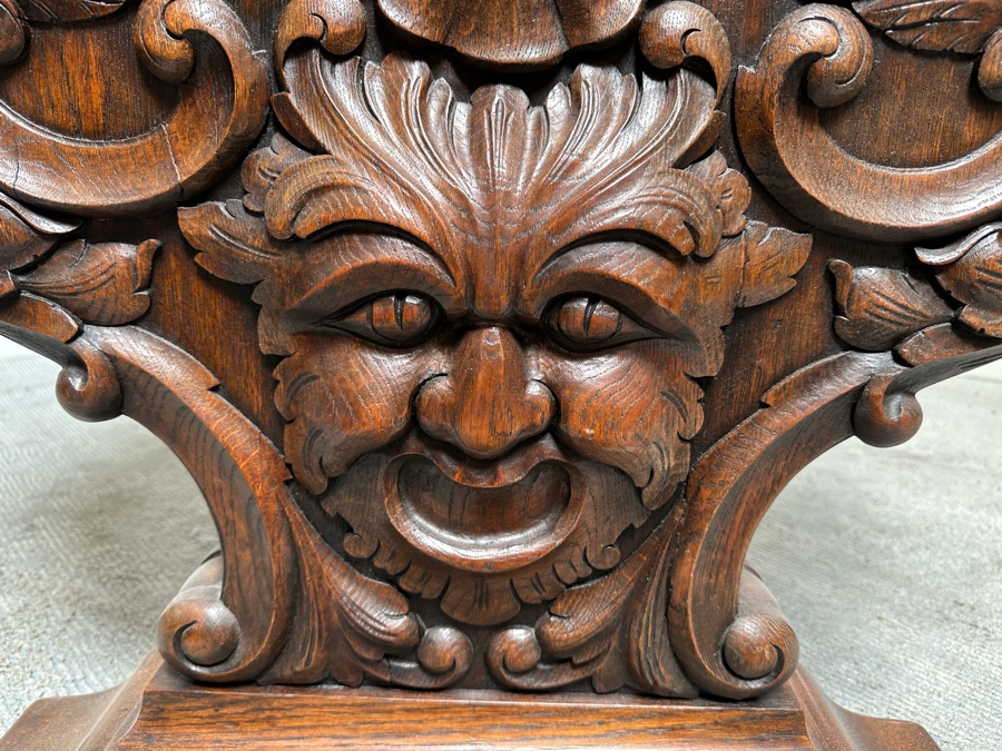 Stunning Antique Carved Tiger Oak Wooden Writing Desk 59W X 33D X 31H [Photo 24]