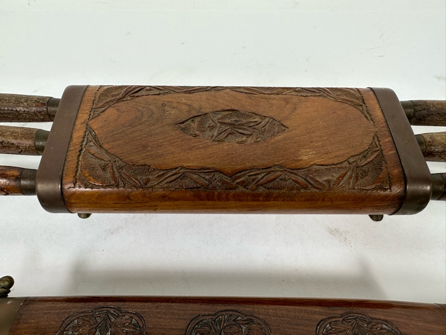 Vintage Carving Set With Carved Wooden Footed Case And Steak Knives With Carved Wooden Footed Holder From India [Photo 5]