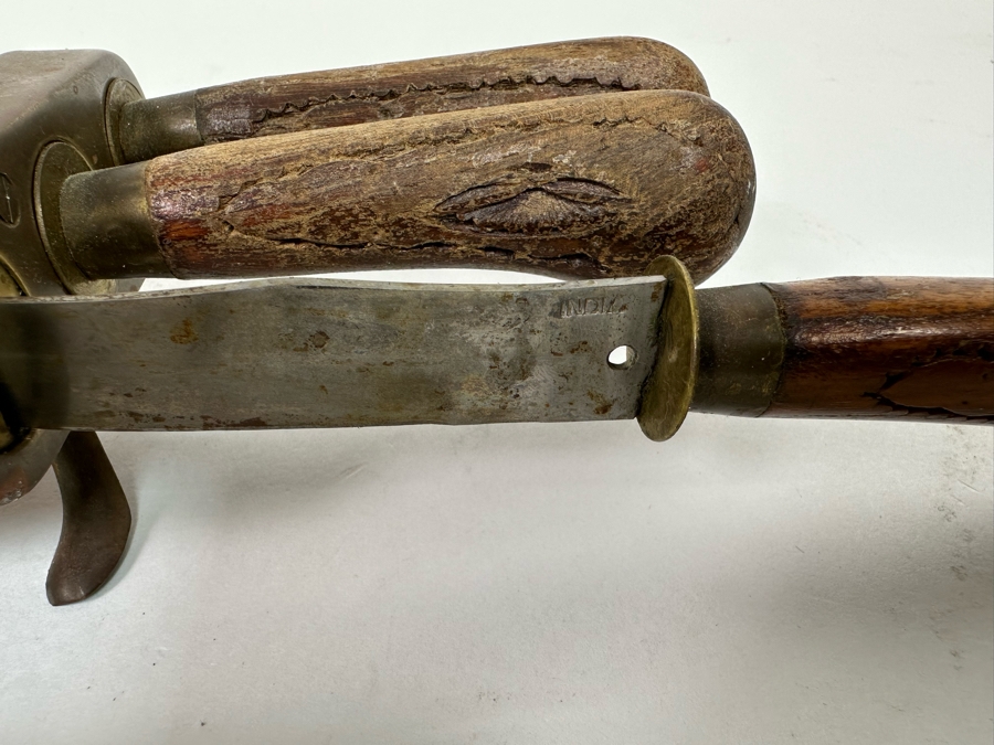 Vintage Carving Set With Carved Wooden Footed Case And Steak Knives With Carved Wooden Footed Holder From India [Photo 11]