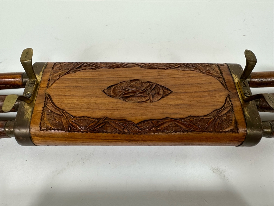 Vintage Carving Set With Carved Wooden Footed Case And Steak Knives With Carved Wooden Footed Holder From India [Photo 13]