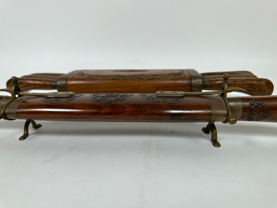 Vintage Carving Set With Carved Wooden Footed Case And Steak Knives With Carved Wooden Footed Holder From India [Photo 7]