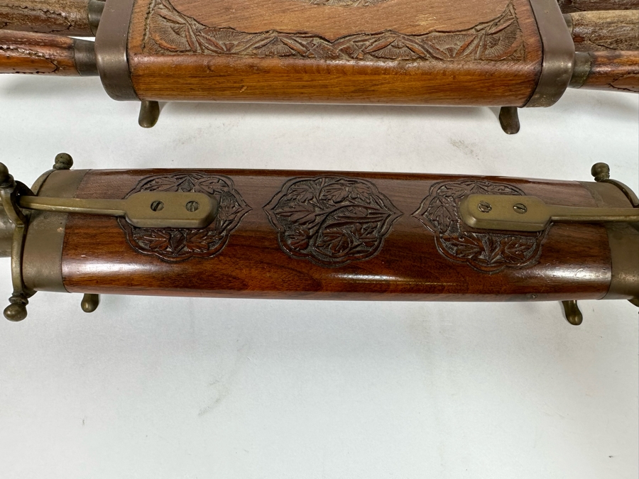 Vintage Carving Set With Carved Wooden Footed Case And Steak Knives With Carved Wooden Footed Holder From India [Photo 4]
