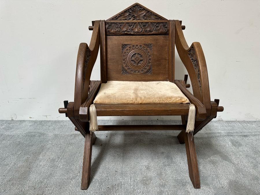 Antique Gothic Oak Glastonbury Chair 29W X 19D X 36H [Photo 3]