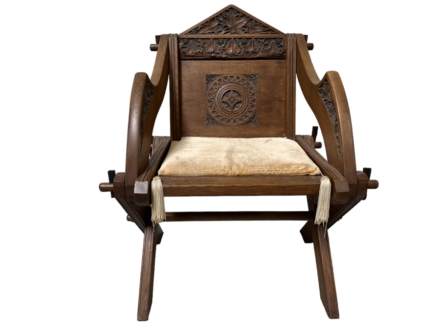 Antique Gothic Oak Glastonbury Chair 29W X 19D X 36H