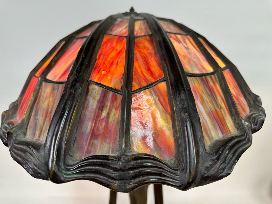Peter Behrens Art Deco Stunning Flying Lady Bronze Table Lamp, Tiffany Style Signed Behrens [Photo 15]