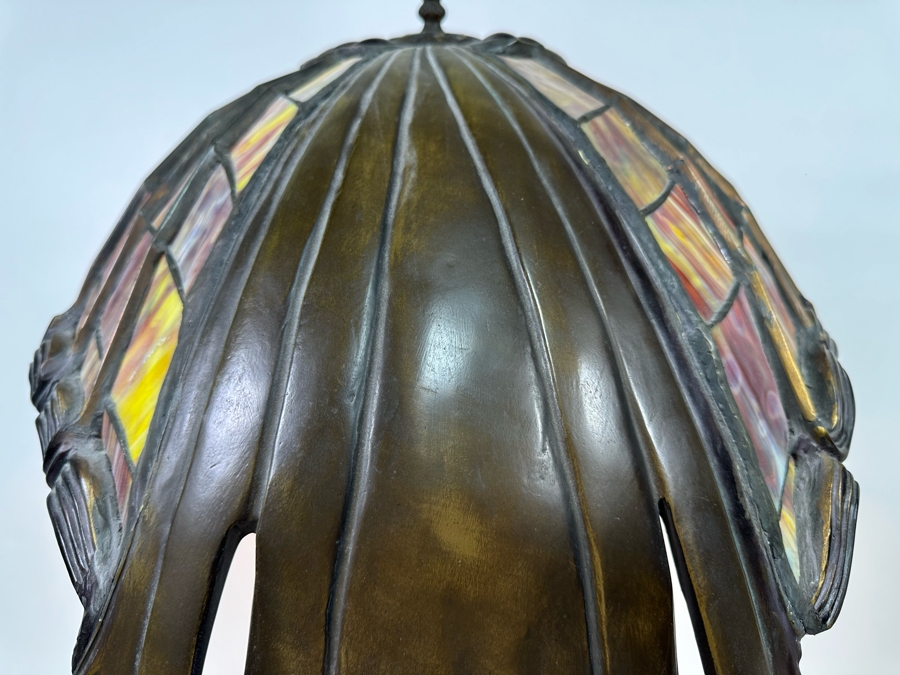 Peter Behrens Art Deco Stunning Flying Lady Bronze Table Lamp, Tiffany Style Signed Behrens [Photo 19]