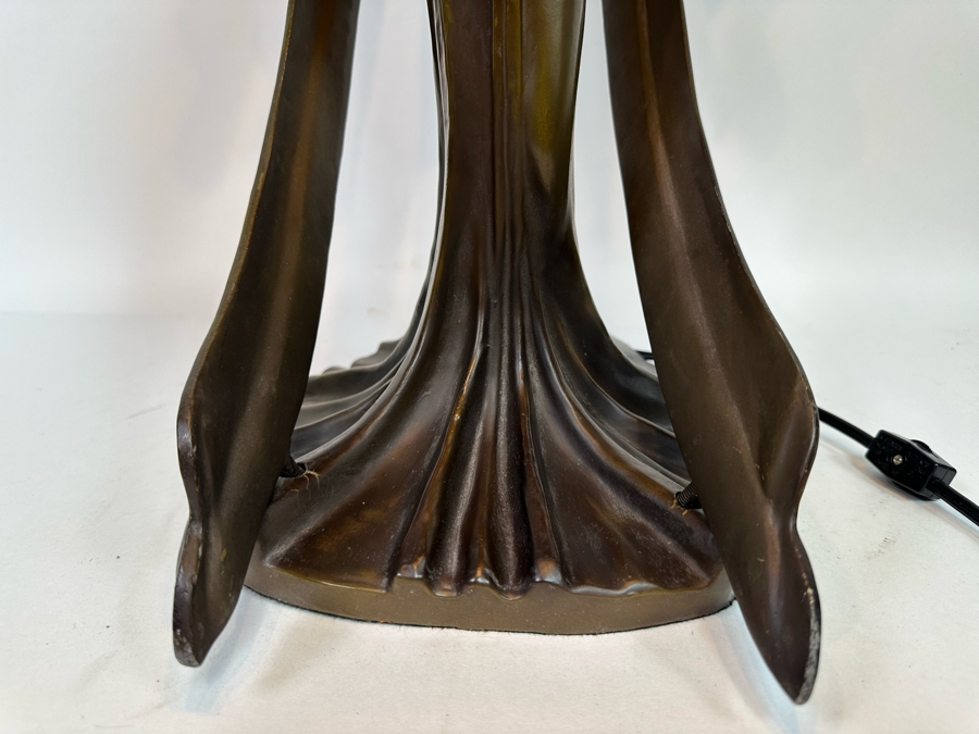 Peter Behrens Art Deco Stunning Flying Lady Bronze Table Lamp, Tiffany Style Signed Behrens [Photo 14]
