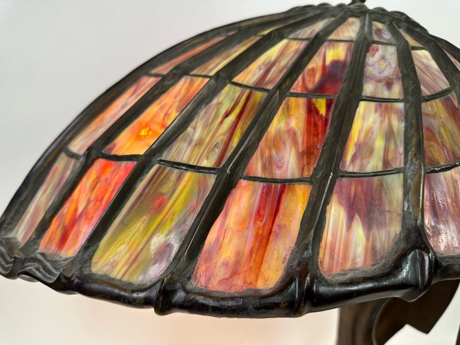 Peter Behrens Art Deco Stunning Flying Lady Bronze Table Lamp, Tiffany Style Signed Behrens [Photo 20]