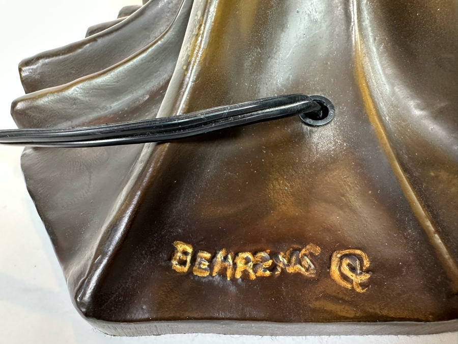 Peter Behrens Art Deco Stunning Flying Lady Bronze Table Lamp, Tiffany Style Signed Behrens [Photo 2]