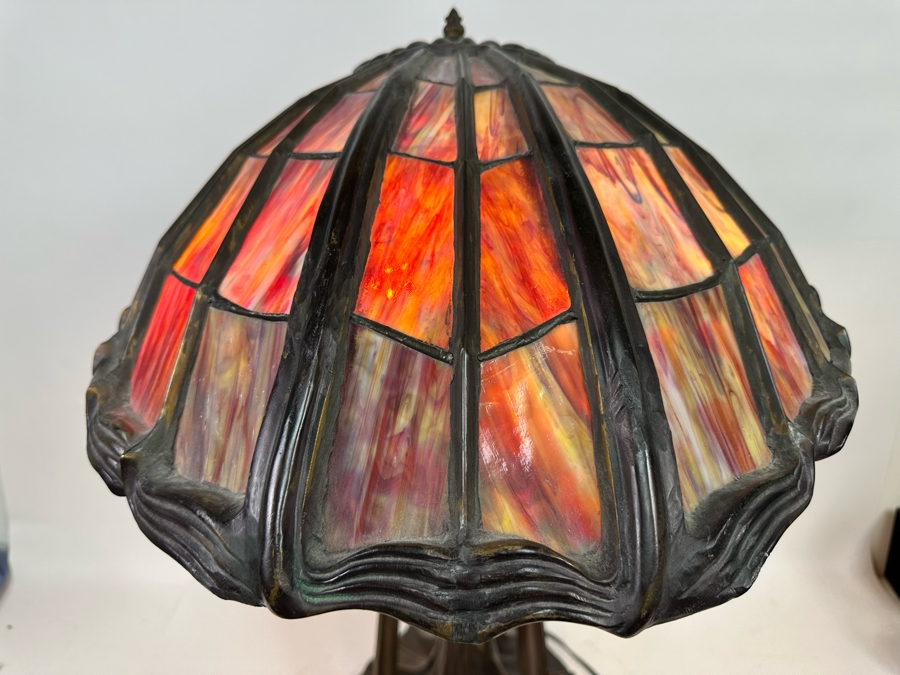 Peter Behrens Art Deco Stunning Flying Lady Bronze Table Lamp, Tiffany Style Signed Behrens [Photo 16]