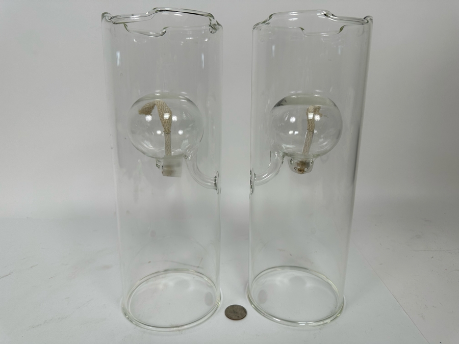 Pair Of Handblown Wolfard Glass Oil Lamps 12H [Photo 2]