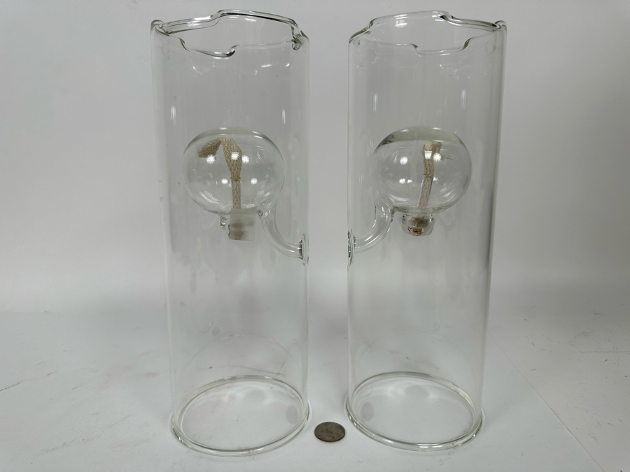 Pair Of Handblown Wolfard Glass Oil Lamps 12H [Photo 3]