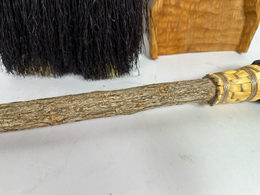 Vintage Carved Tree Limb Broom 36L And Dust Pan Plus Vintage Tree Limb Broom 31L [Photo 8]