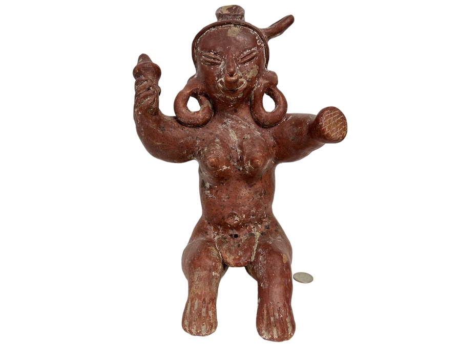 Old Mexican Pottery Figurine 9W X 13H