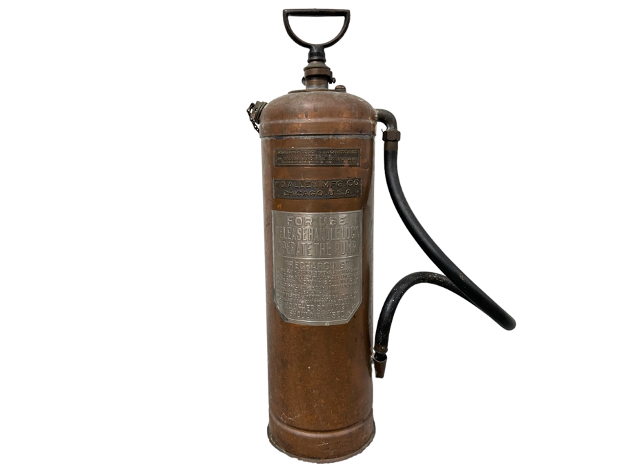Antique Copper Fire Extinguisher By W. D. Allen Mfg Co Chicago 27H