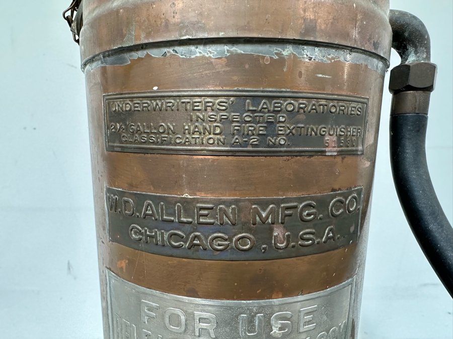 Antique Copper Fire Extinguisher By W. D. Allen Mfg Co Chicago 27H [Photo 5]