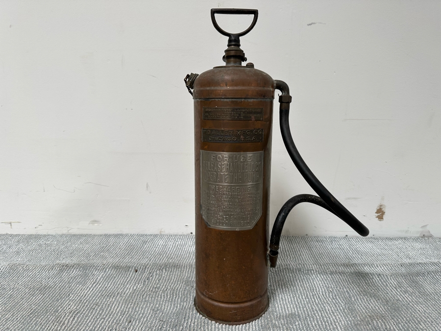 Antique Copper Fire Extinguisher By W. D. Allen Mfg Co Chicago 27H [Photo 4]