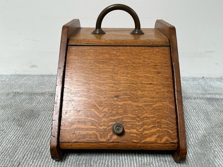 Antique Tiger Oak Coal Scuttle 13.5W X 19D X 16H [Photo 2]