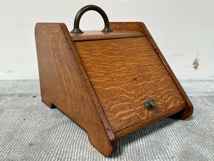 Antique Tiger Oak Coal Scuttle 13.5W X 19D X 16H [Photo 4]