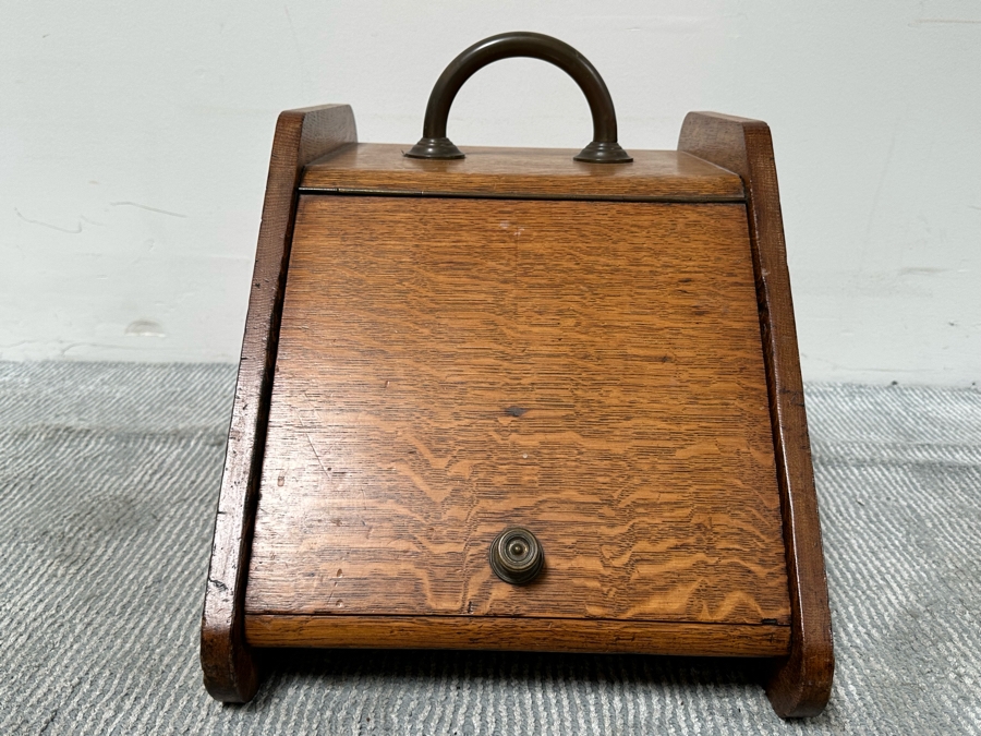 Antique Tiger Oak Coal Scuttle 13.5W X 19D X 16H [Photo 3]
