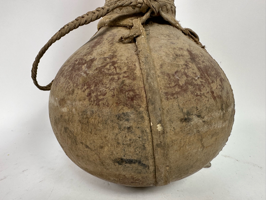 Old African Leather Gourd Canteen Water Milk Jug Container With Stopper 9W [Photo 11]