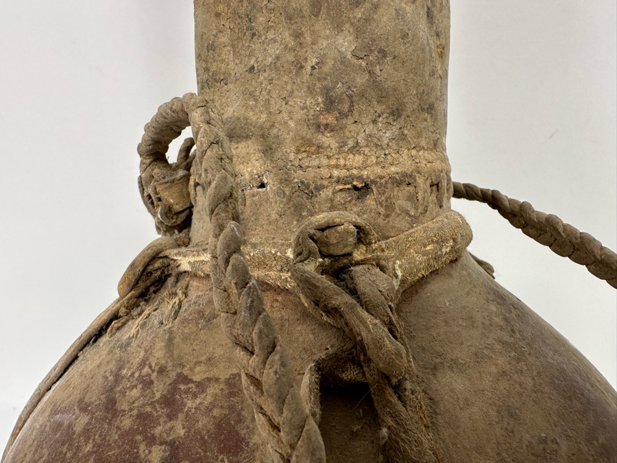 Old African Leather Gourd Canteen Water Milk Jug Container With Stopper 9W [Photo 4]