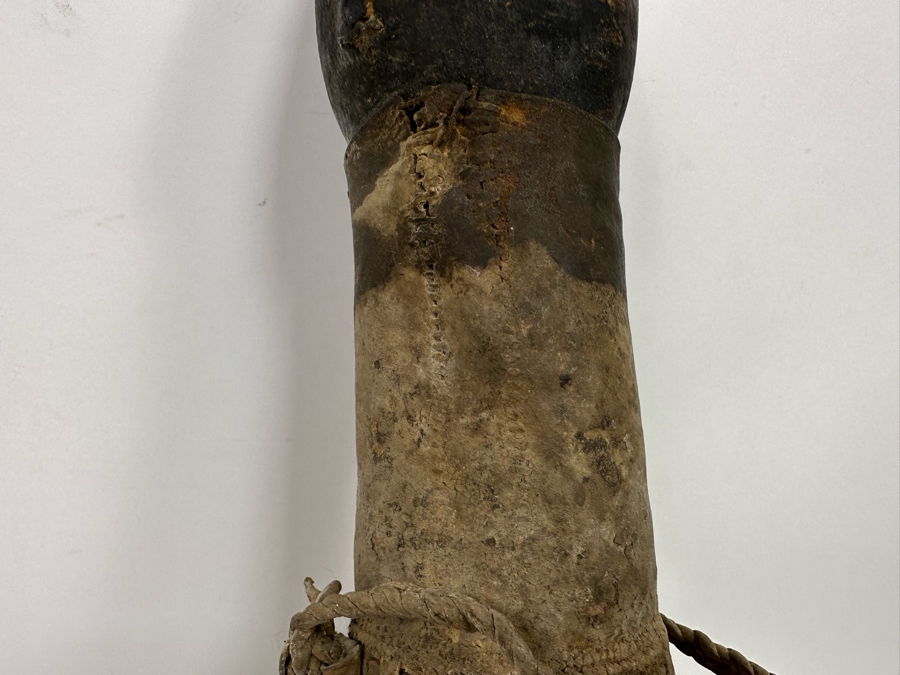 Old African Leather Gourd Canteen Water Milk Jug Container With Stopper 9W [Photo 6]