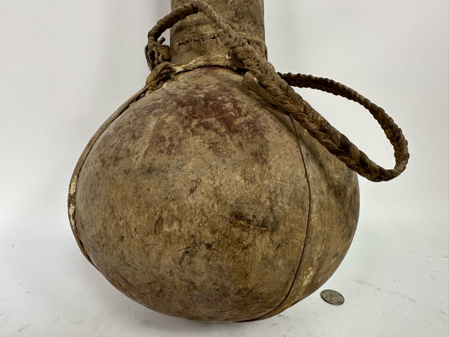 Old African Leather Gourd Canteen Water Milk Jug Container With Stopper 9W [Photo 5]