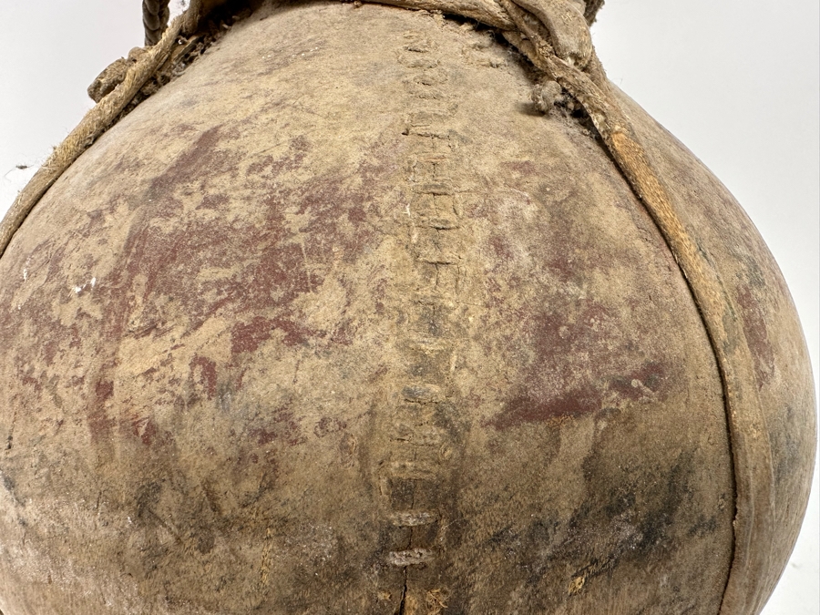 Old African Leather Gourd Canteen Water Milk Jug Container With Stopper 9W [Photo 10]