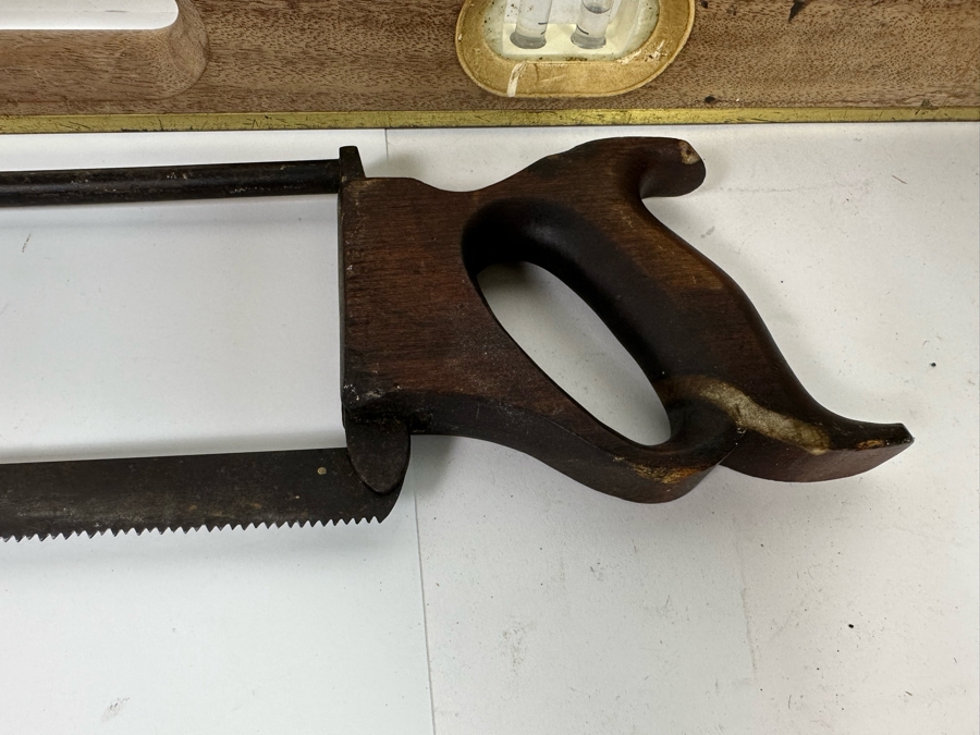 Pair Of Vintage Wooden Levels 48L And 18L, Wood Planer, Saw And Vintage Ratchet Screwdriver [Photo 9]