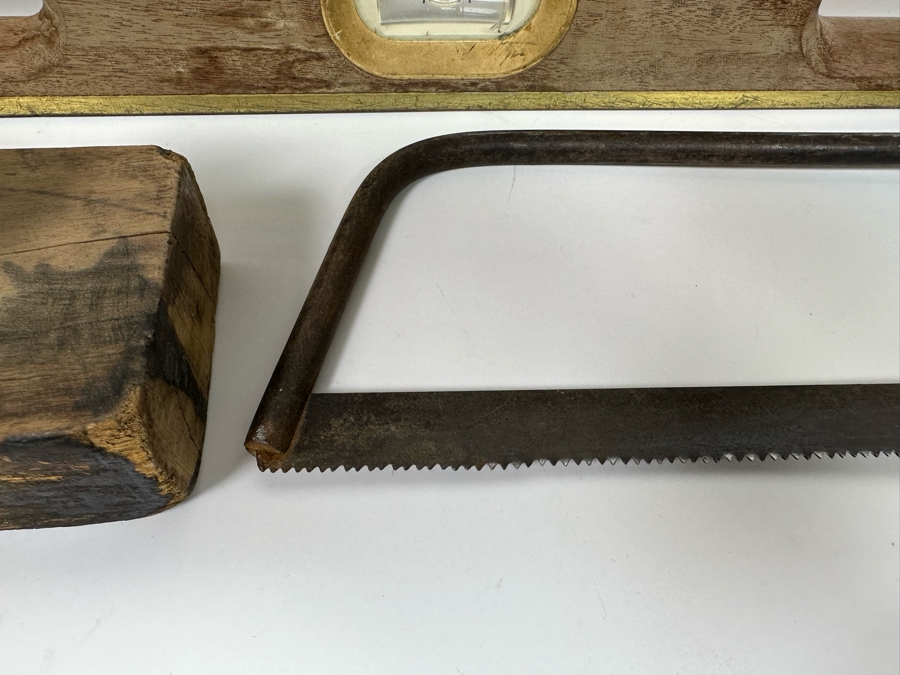 Pair Of Vintage Wooden Levels 48L And 18L, Wood Planer, Saw And Vintage Ratchet Screwdriver [Photo 10]